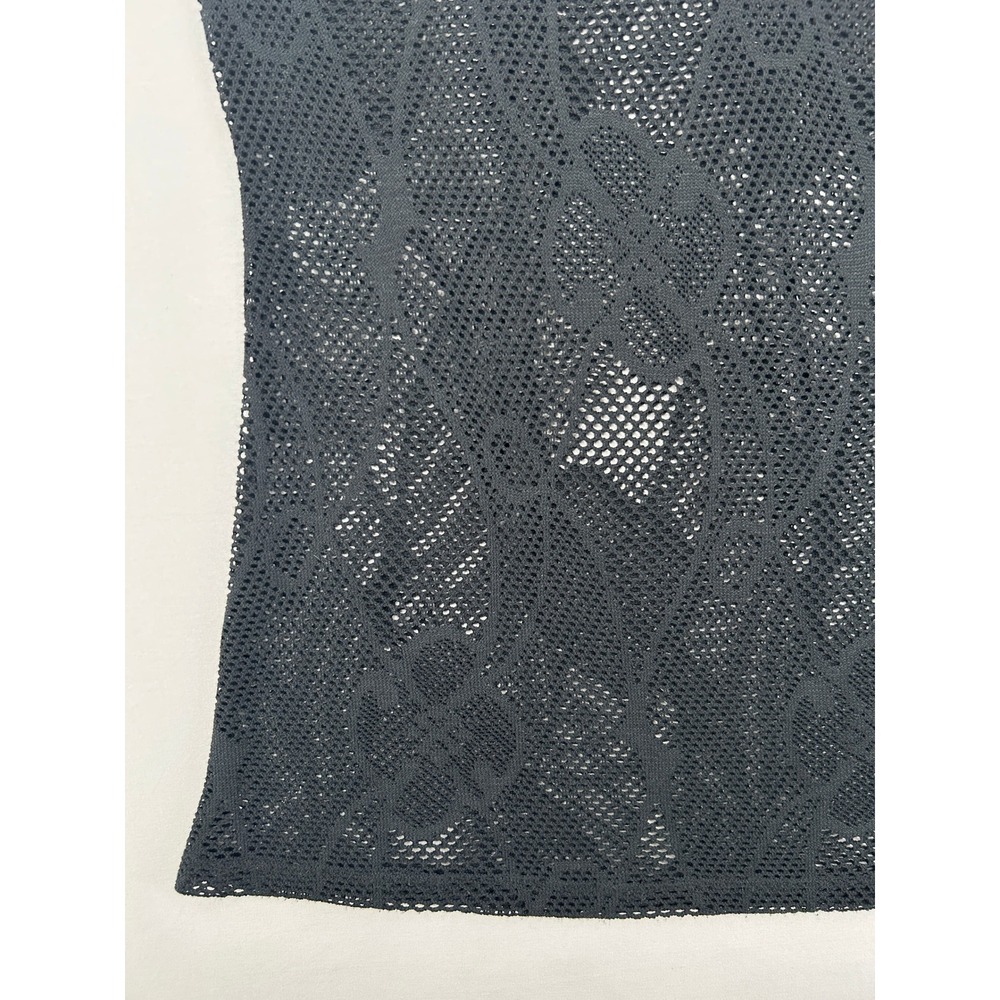 Donna Black Crochet Knit Lace Up Front Tank Top Floral Mesh Cover Up Medium - Picture 10 of 11